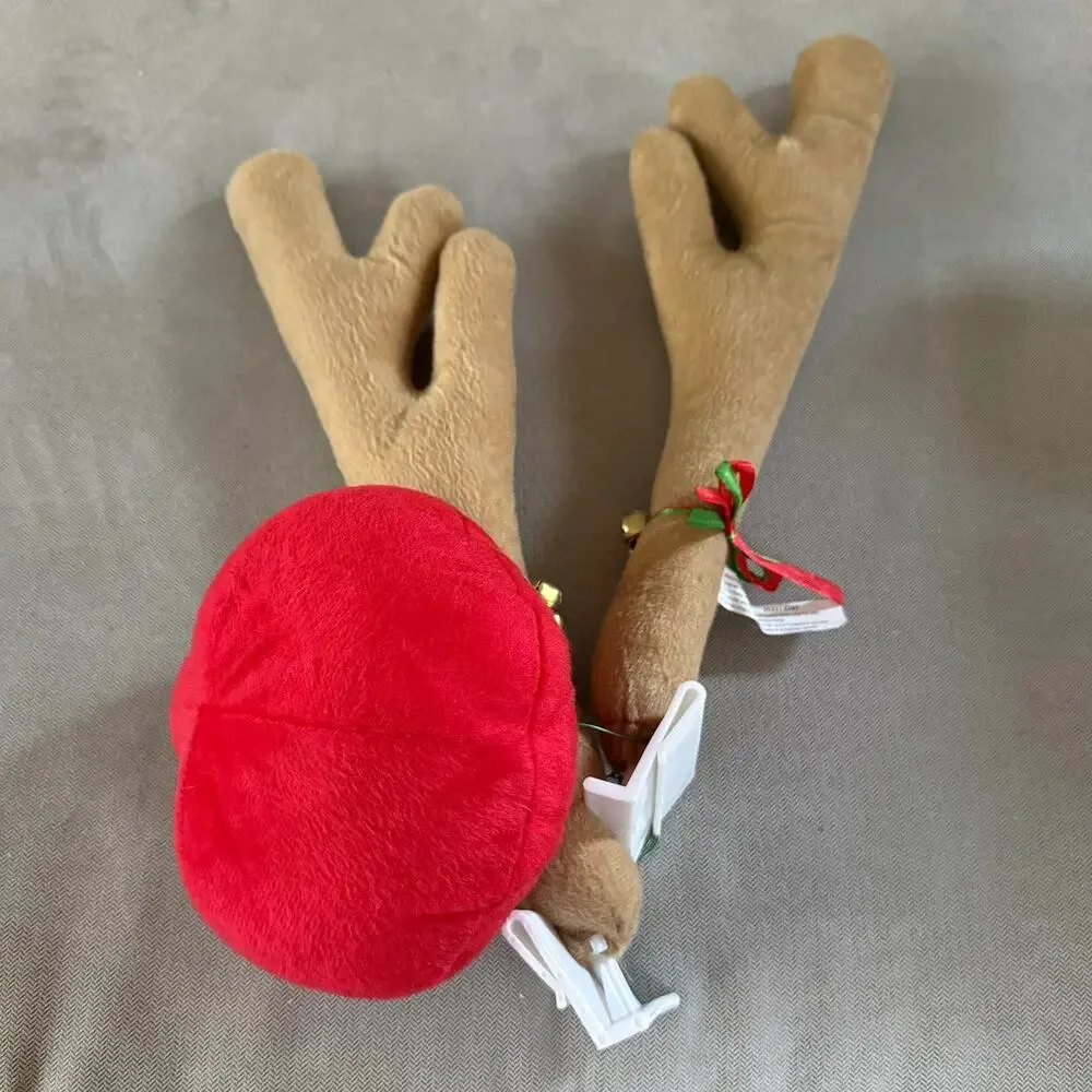 Christmas Reindeer Car Costume Kit Plush Antlers & Red Nose Holiday Decor